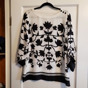 Floral Black and White Blouse